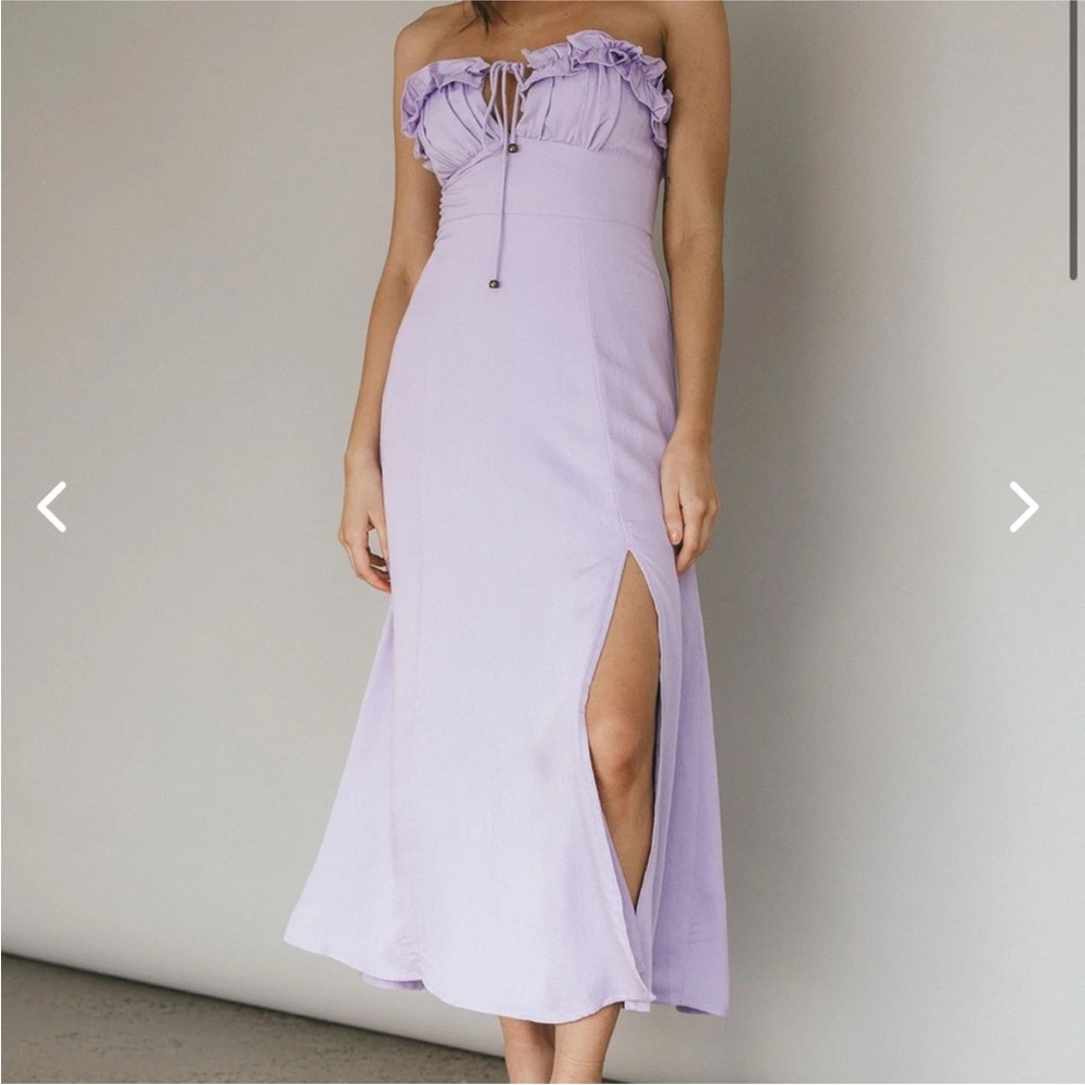 Selfie Leslie Lavender Midi Dress Under the Sun Tied Bust Wedding Guest